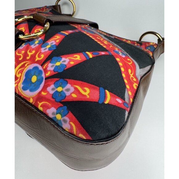 Dolce Gabbana Vintage Sicilian Red Black Fabric Brown Leather Bag Purse - Picture 13 of 16